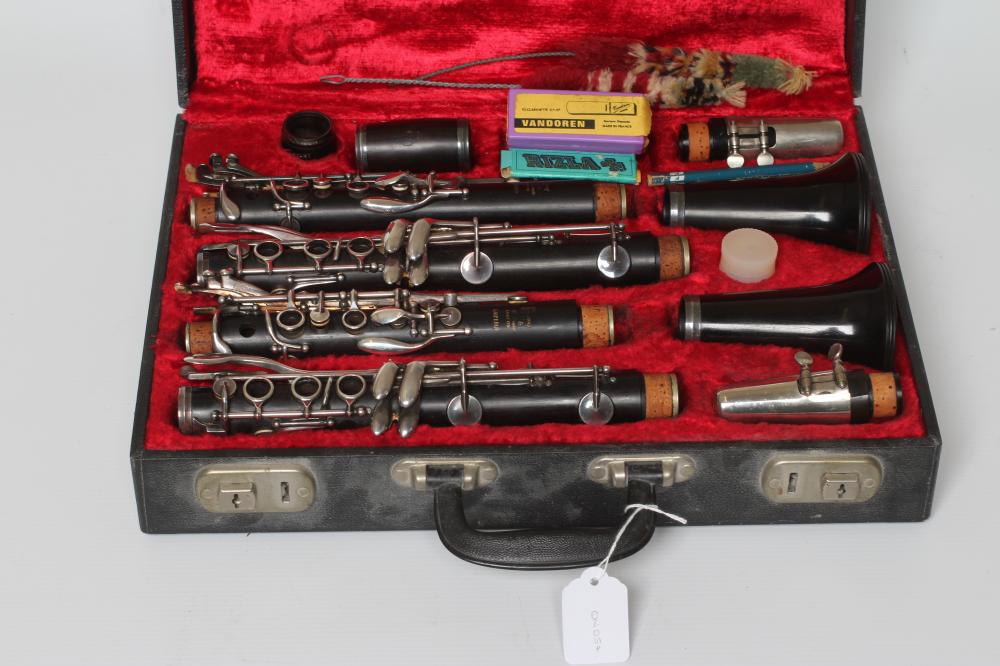 A PAIR OF BOOSEY & HAWKES EMPEROR B? CLARINETS, polished wood with bakelite (?) bells, serial Image
