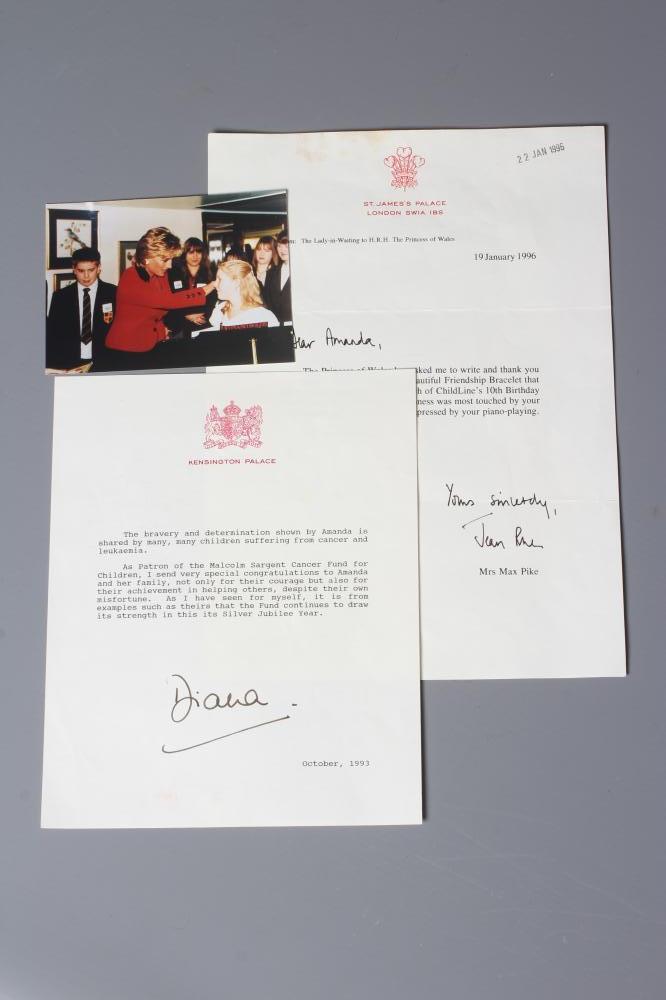 A SIGNED LETTER FROM PRINCESS DIANA on Kensington Palace paper Image