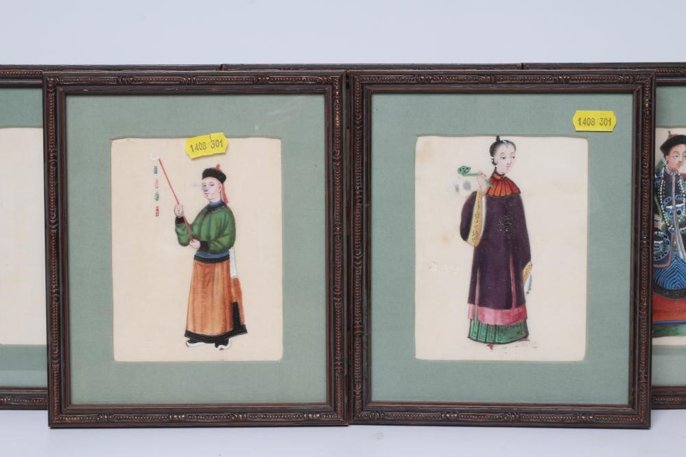 A SET OF FIVE CHINESE WATERCOLOURS ON SILK depicting Chinese figures including a young lady seated Image