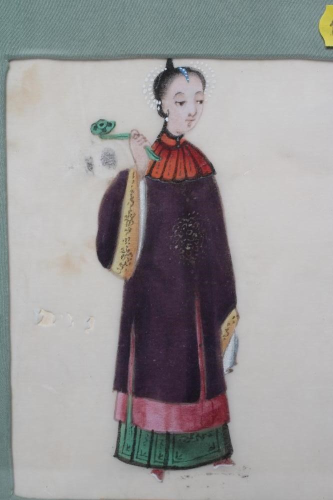 A SET OF FIVE CHINESE WATERCOLOURS ON SILK depicting Chinese figures including a young lady seated Image
