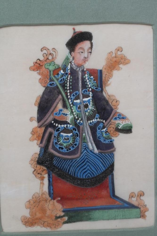 A SET OF FIVE CHINESE WATERCOLOURS ON SILK depicting Chinese figures including a young lady seated Image