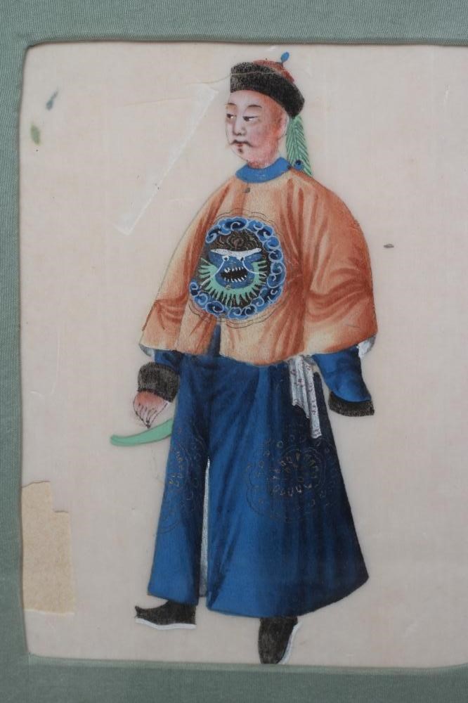 A SET OF FIVE CHINESE WATERCOLOURS ON SILK depicting Chinese figures including a young lady seated Image