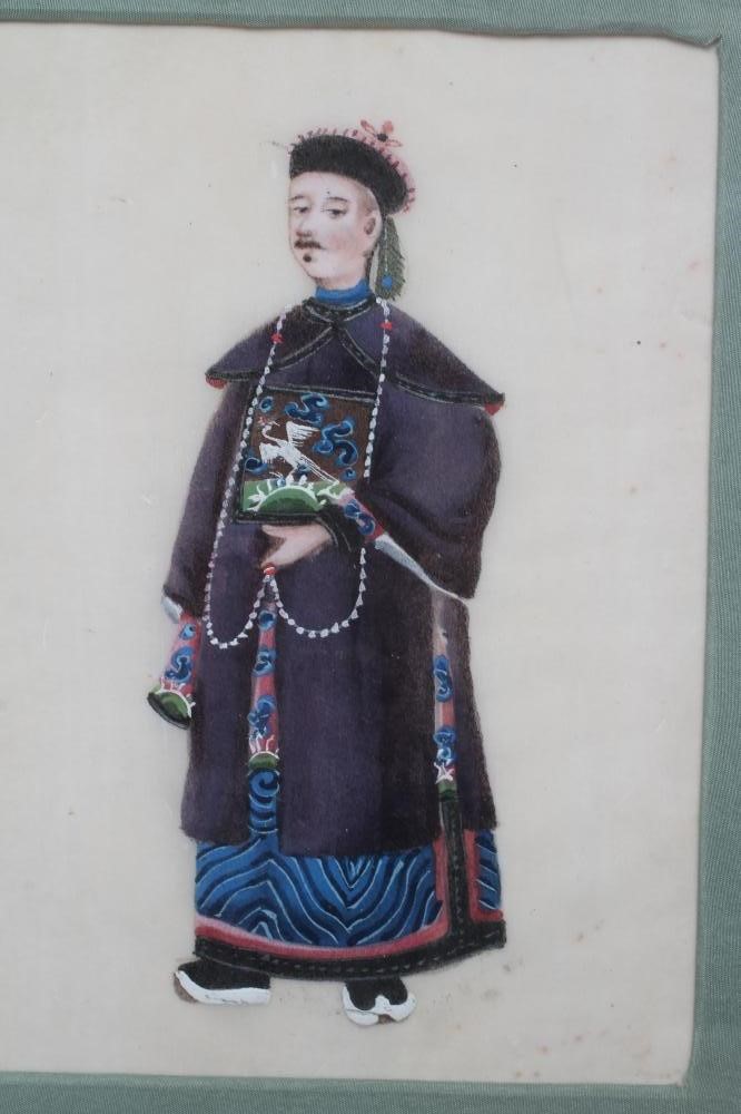 A SET OF FIVE CHINESE WATERCOLOURS ON SILK depicting Chinese figures including a young lady seated Image
