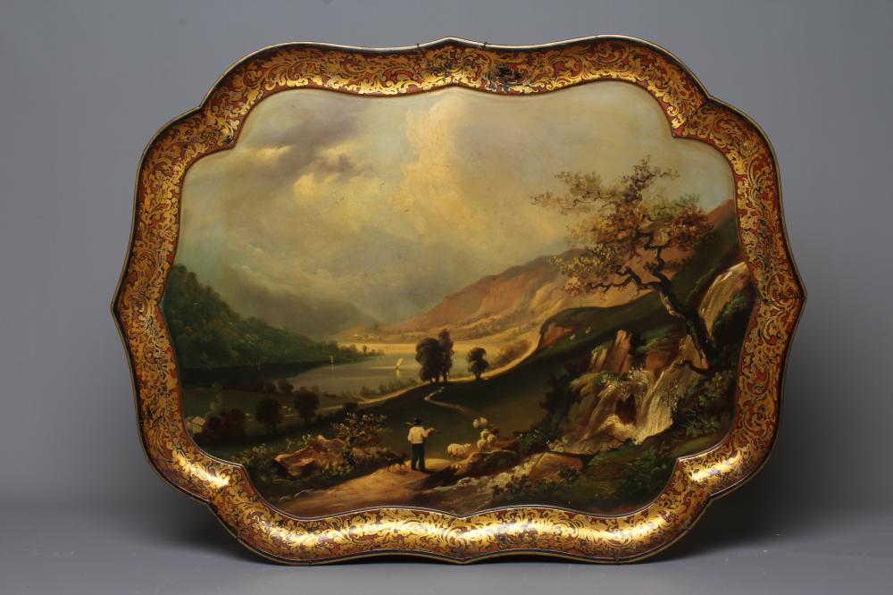 A VICTORIAN BLACK LACQUERED PAPIER MACHE TRAY BY JENNENS & BETTRIDGE Image