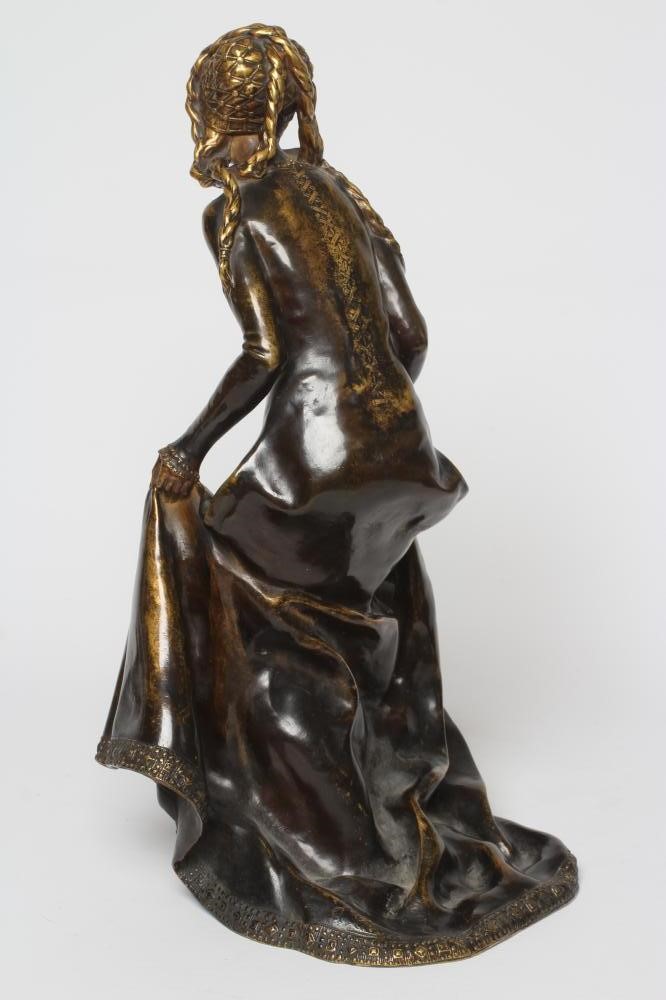 ALEXANDRE CLERGET (French 1856-1931) Lady wearing medieval costume, gilded bronze, signed 'A Image