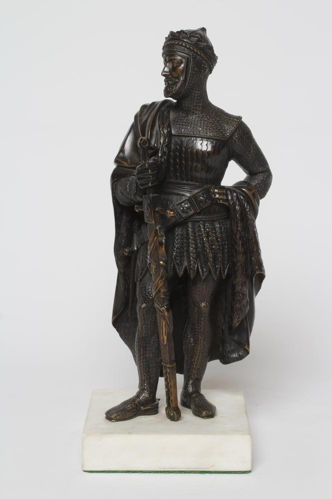 BRITISH SCHOOL (20th century) Bronze of a Medieval King wearing chainmail and holding a sword, Image
