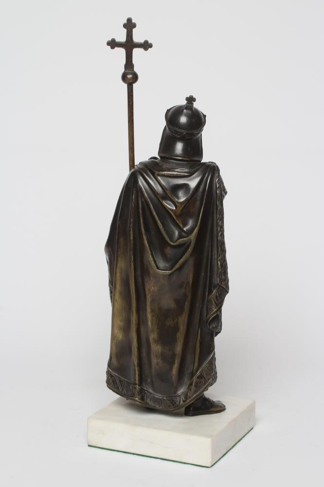 BRITISH SCHOOL (20th Century) Bronze of a Medieval Bishop wearing chainmail, a cloak and holding a Image