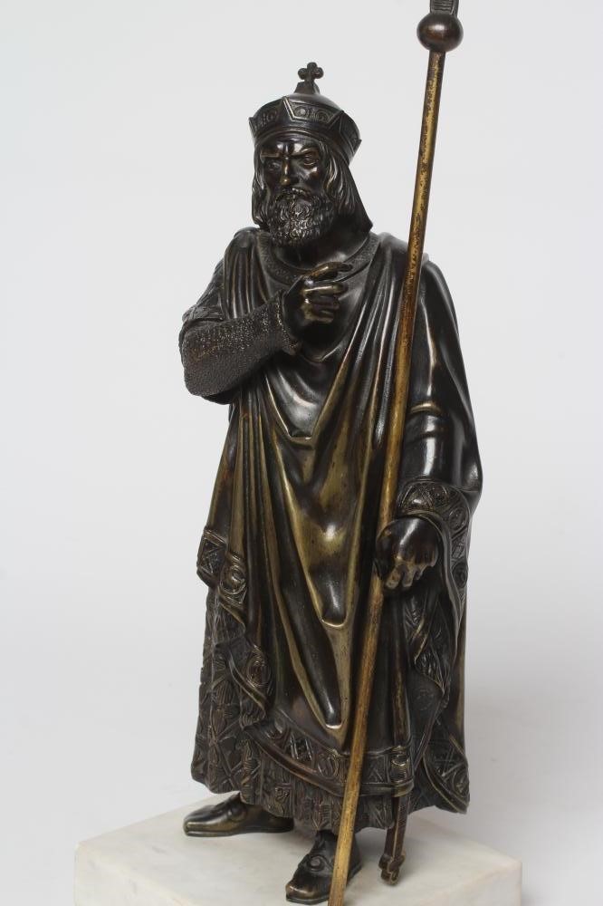 BRITISH SCHOOL (20th Century) Bronze of a Medieval Bishop wearing chainmail, a cloak and holding a Image