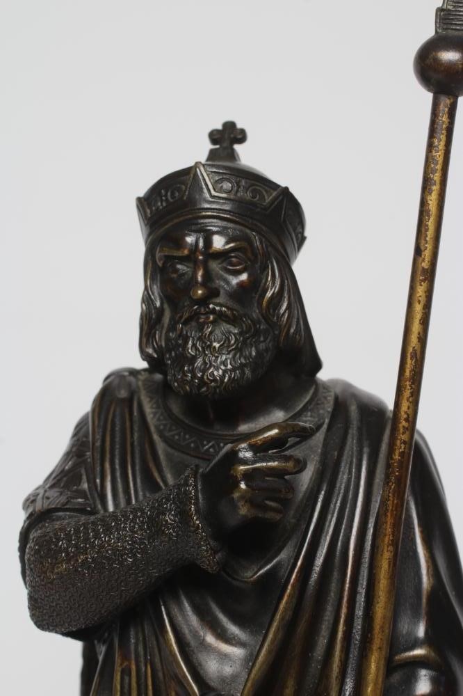 BRITISH SCHOOL (20th Century) Bronze of a Medieval Bishop wearing chainmail, a cloak and holding a Image