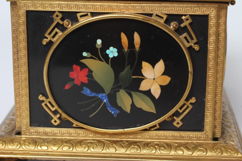 AN ITALIAN STYLE ORMOLU MOUNTED BLACK SLATE PIETRA DURA INLAID CASKET Image