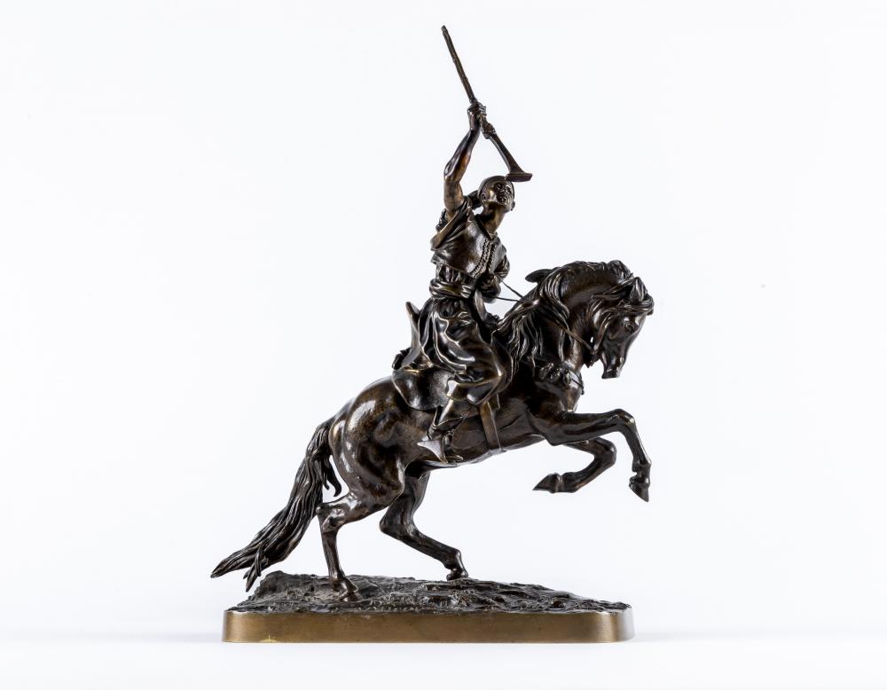 EUGENE LANCERAY (Russian 1848-1886) A horseman with rifle held aloft on a naturalistic base Image