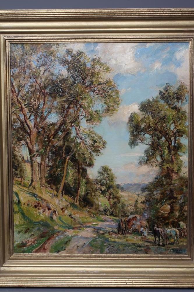 HERBERT F ROYLE (1870-1958) Gypsy Encampment on a Rural Track, signed lower right, oil on canvas, Image