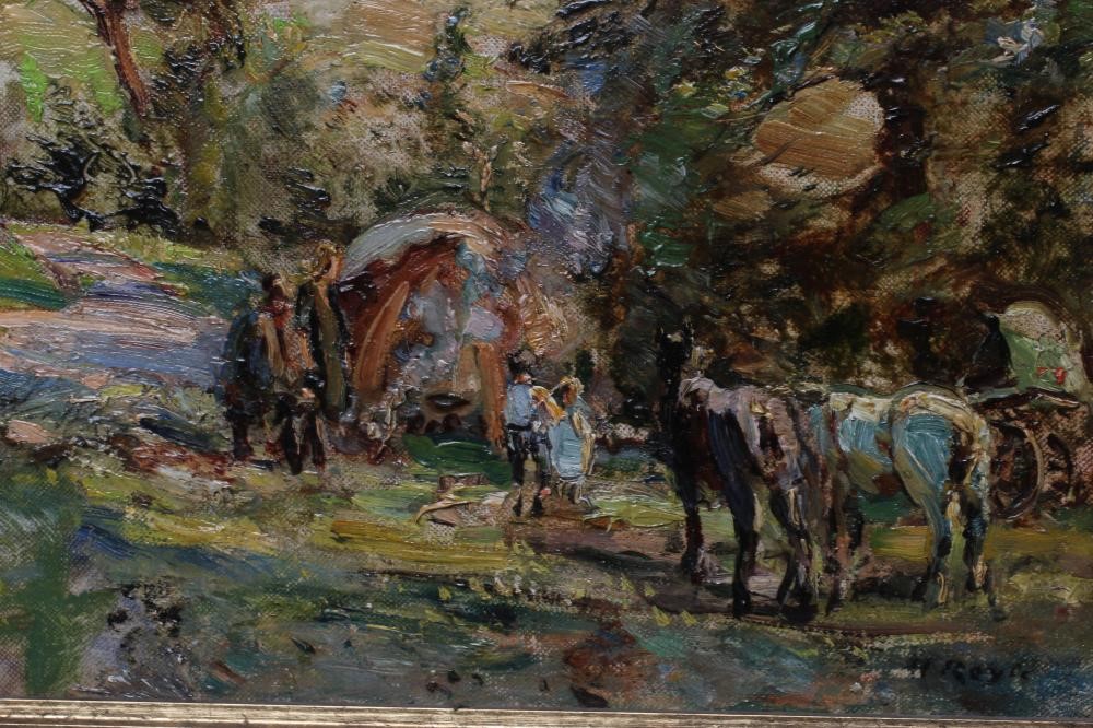 HERBERT F ROYLE (1870-1958) Gypsy Encampment on a Rural Track, signed lower right, oil on canvas, Image