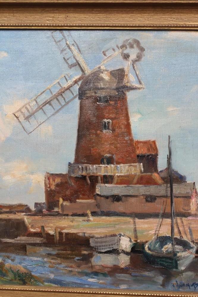 OWEN BOWEN (1873-1967) Windmill Beside a Waterway, signed lower left, oil on canvas board, 11" x Image