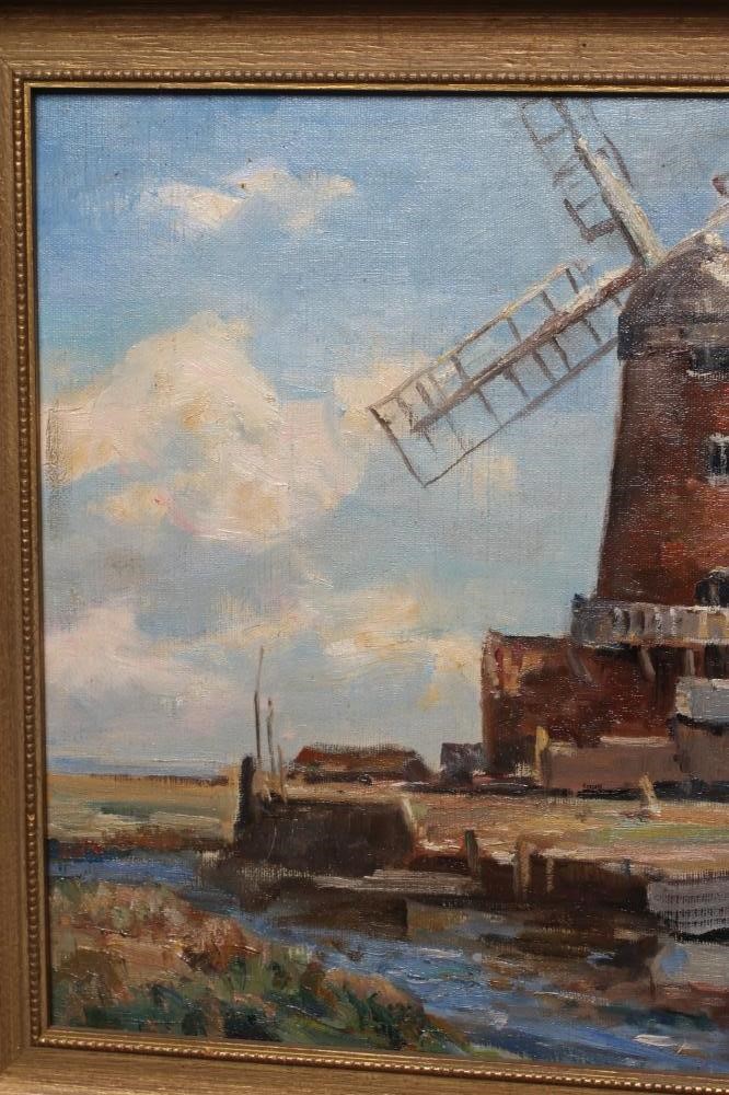 OWEN BOWEN (1873-1967) Windmill Beside a Waterway, signed lower left, oil on canvas board, 11" x Image