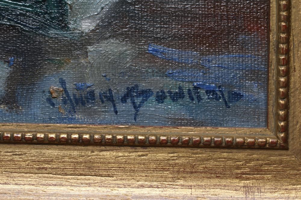 OWEN BOWEN (1873-1967) Windmill Beside a Waterway, signed lower left, oil on canvas board, 11" x Image