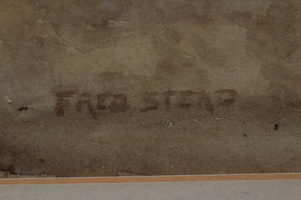 FRED STEAD (1863-1940) View of a Farmstead with Farmer Digging in the Foreground, signed lower left, Image