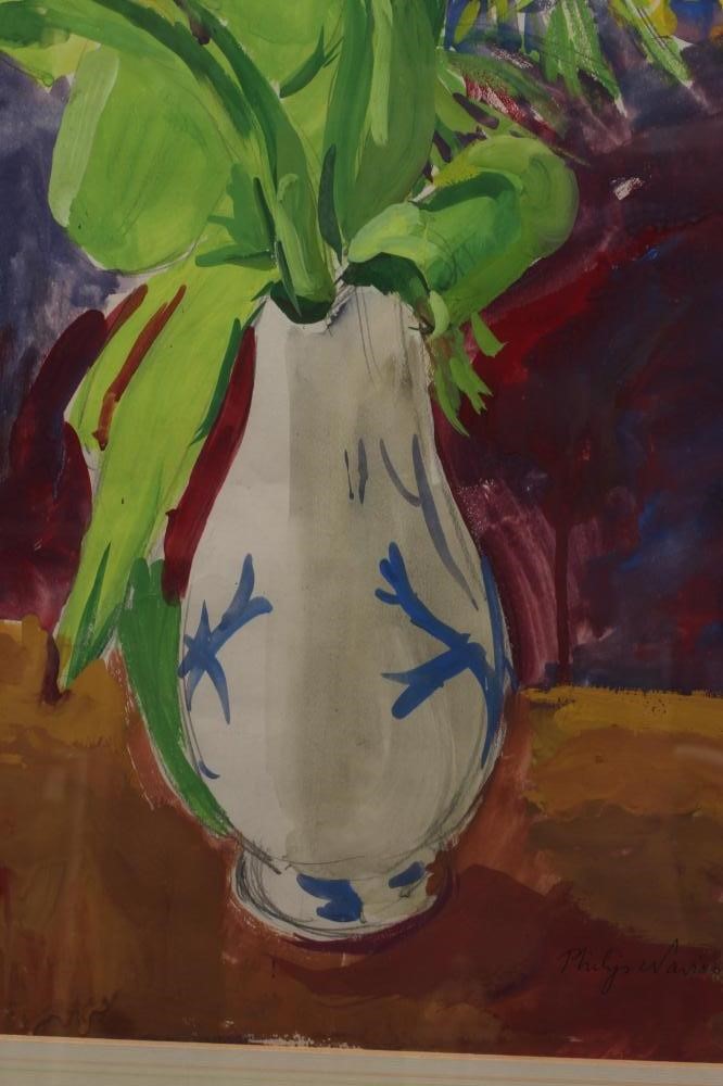 PHILIP NAVIASKY (1894-1983) Still Life of Tulips in a Blue and White Vase, signed lower right, mixed Image