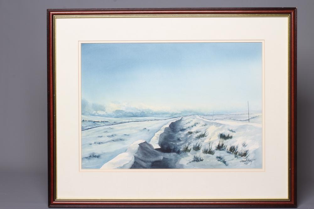 ASHLEY JACKSON (b.1940) Snowbound Road, signed lower right, watercolour, 14" x 20", framed and Image