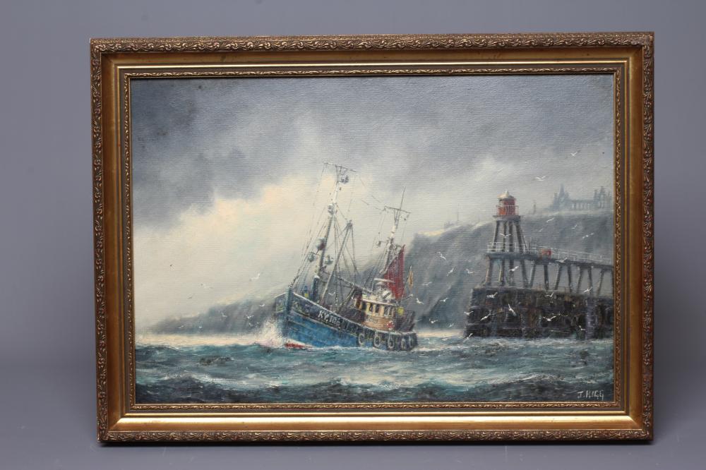 JACK RIGG (1927-2023) Fisherman, signed lower right, oil on canvas board, 13 1/2" x 19", modern gilt Image