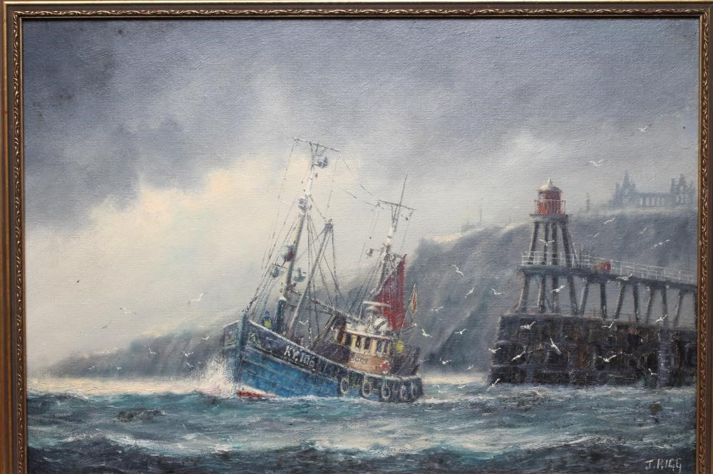 JACK RIGG (1927-2023) Fisherman, signed lower right, oil on canvas board, 13 1/2" x 19", modern gilt Image