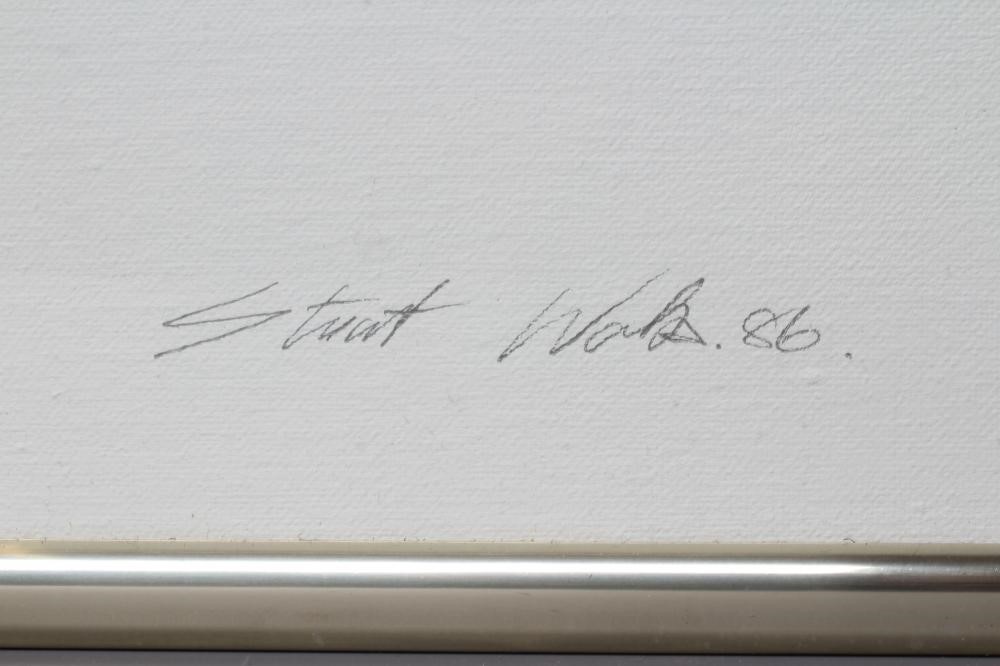 STUART WALTON (b.1933) Abstract, signed lower right and dated '86, oil on canvas laid on board, 30" Image