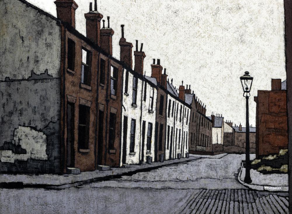 STUART WALTON (b.1933) Northern Street Scene, signed lower right and dated '67, oil on board, 27 Image