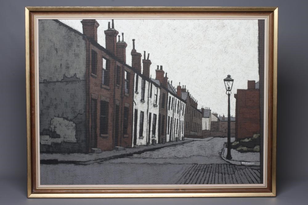STUART WALTON (b.1933) Northern Street Scene, signed lower right and dated '67, oil on board, 27 Image