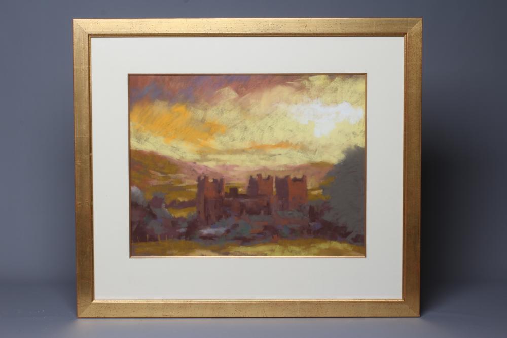 TERRY LOGAN (b.1938) Castle Bolton, signed lower left, inscribed with title on label verso, pastel, Image