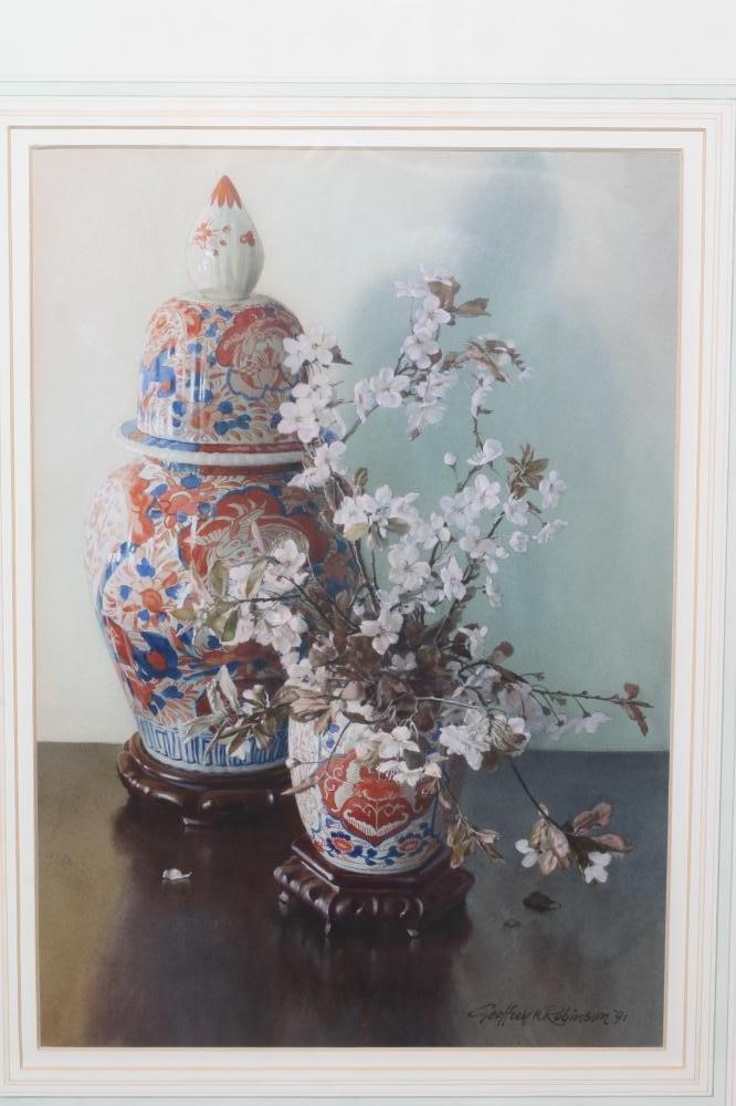 GEOFFREY H ROBINSON (b.1925) Prunus Pissardi and Old Imari Vase, signed lower right and dated '91, Image