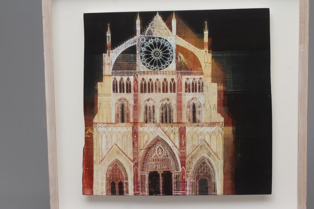 ED KLUZ (b.1980) York Minster, signed with monogram lower left, oil on plaster panel, 18" x 18", Image