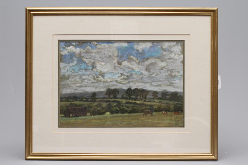 HERBERT F ROYLE (1870-1958) Cattle in pasture with hills beyond, pastel, signed lower right, 10" x Image