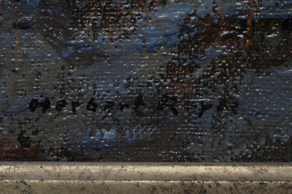 HERBERT F ROYLE (1870-1958) Snowbound Woodland Scene with Horse Logging Team, signed lower left, oil Image