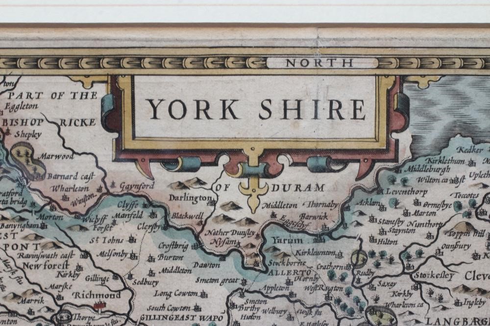 JOHN SPEED (1552-1629) Map of Yorkshire c.1610, engraving with later hand colouring, 25 1/2" x 20" Image