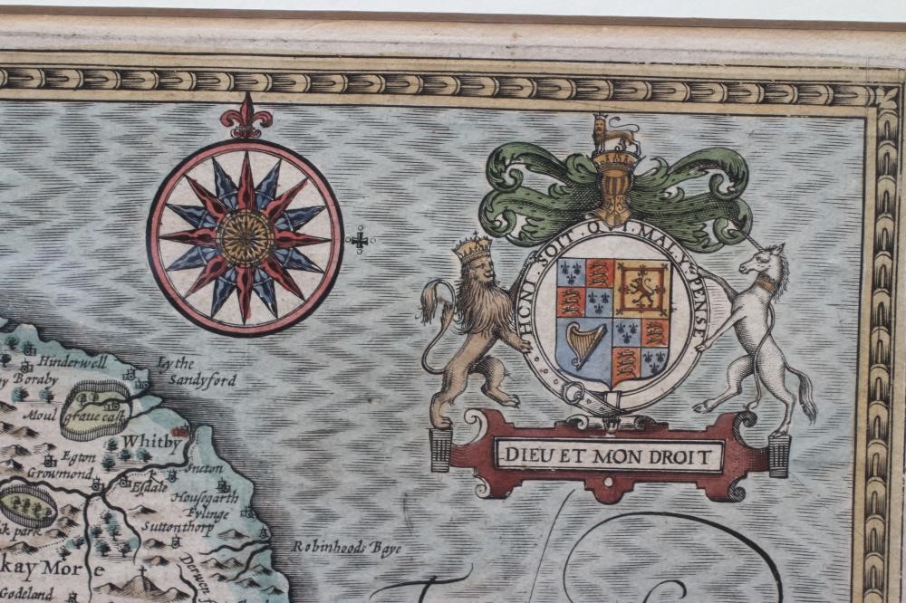 JOHN SPEED (1552-1629) Map of Yorkshire c.1610, engraving with later hand colouring, 25 1/2" x 20" Image