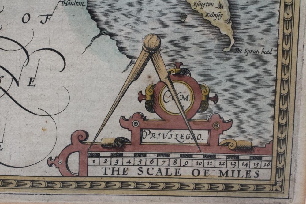JOHN SPEED (1552-1629) Map of Yorkshire c.1610, engraving with later hand colouring, 25 1/2" x 20" Image