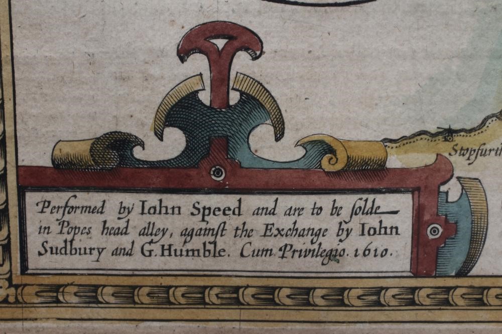 JOHN SPEED (1552-1629) Map of Yorkshire c.1610, engraving with later hand colouring, 25 1/2" x 20" Image