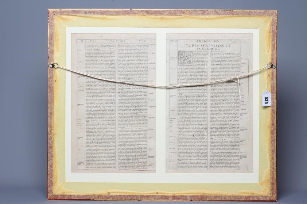 JOHN SPEED (1552-1629) Map of Yorkshire c.1610, engraving with later hand colouring, 25 1/2" x 20" Image