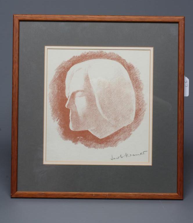 JACOB KRAMER (1892-1962) Portrait of a Lady, signed lower right, lithograph, 9 1/2" x 8 1/2", framed Image