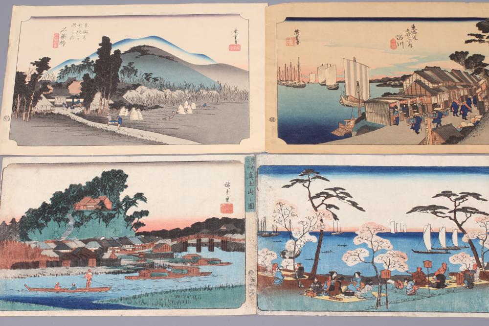 A COLLECTION OF EIGHT JAPANESE WOODBLOCKS to include the works 'Shinagawa' and 'Ishiyakushi' after Image