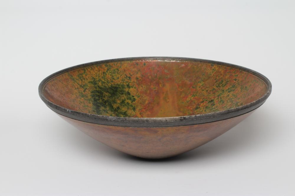 ANDREW HILL (b.1964) - a large raku stoneware conical bowl with mottled bronze Image