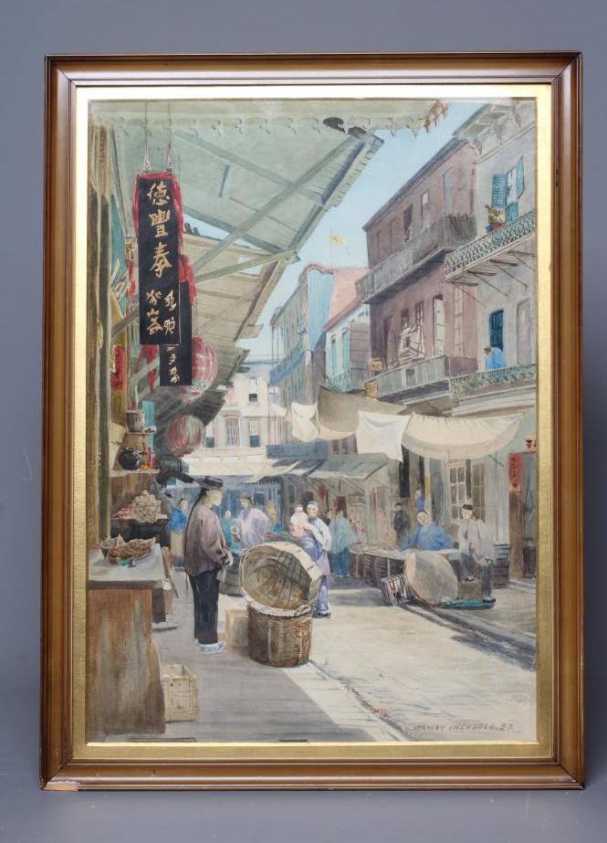 STANLEY INCHBOLD (1856-c.1930) Hong Kong Street Scene, signed lower right and dated '90, Image