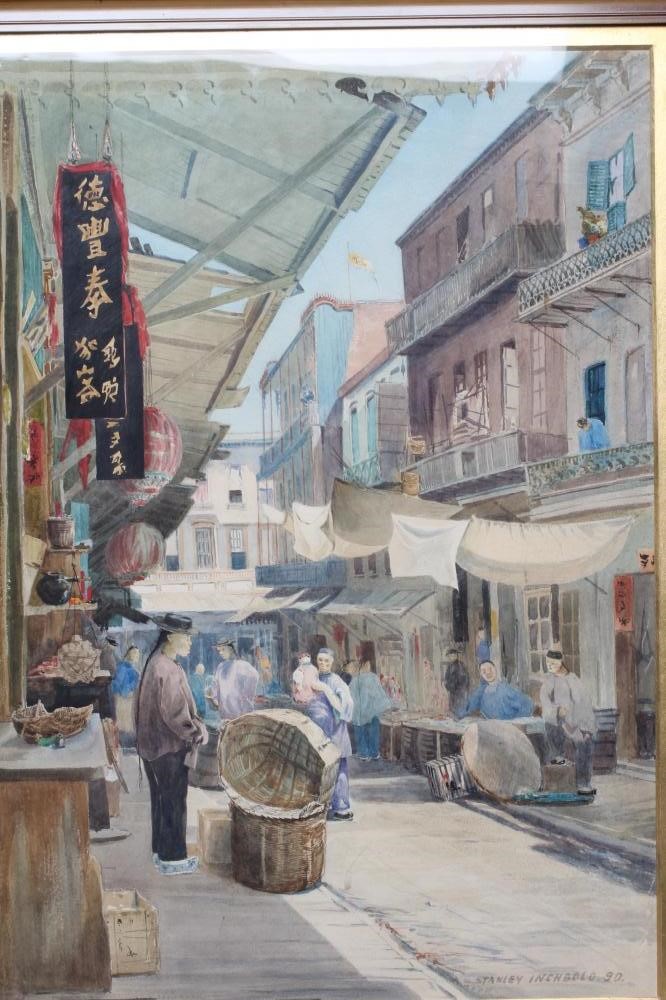 STANLEY INCHBOLD (1856-c.1930) Hong Kong Street Scene, signed lower right and dated '90, Image