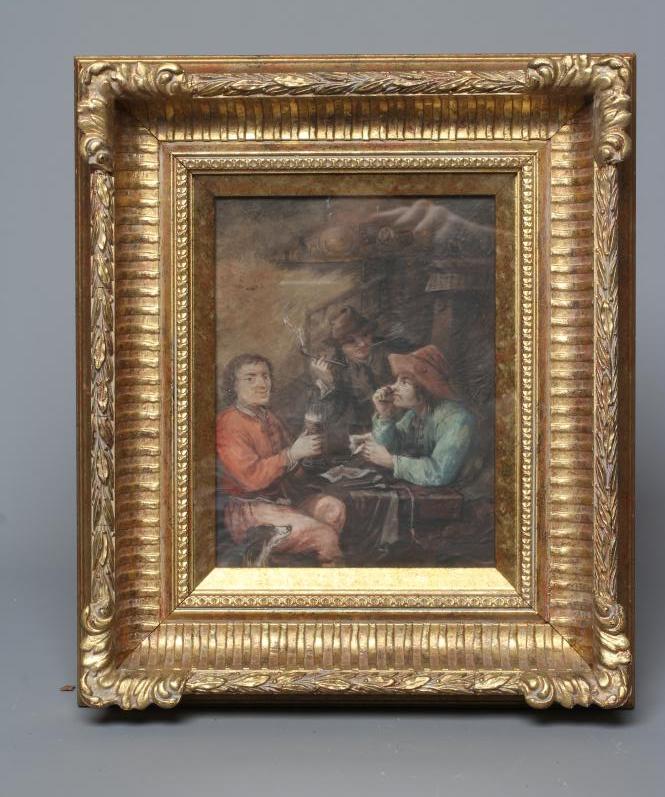 MANNER OF ADRIAEN BROUWER (1605-1638) Tavern Interior, watercolour heightened with white, 8" x 6", Image