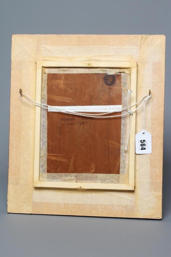 MANNER OF ADRIAEN BROUWER (1605-1638) Tavern Interior, watercolour heightened with white, 8" x 6", Image