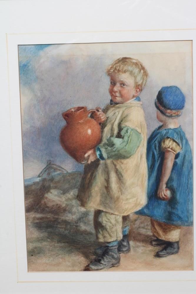 BRITISH SCHOOL (Late 19th Century) Child Carrying an Earthenware Jug, watercolour, 11" x 8", framed Image