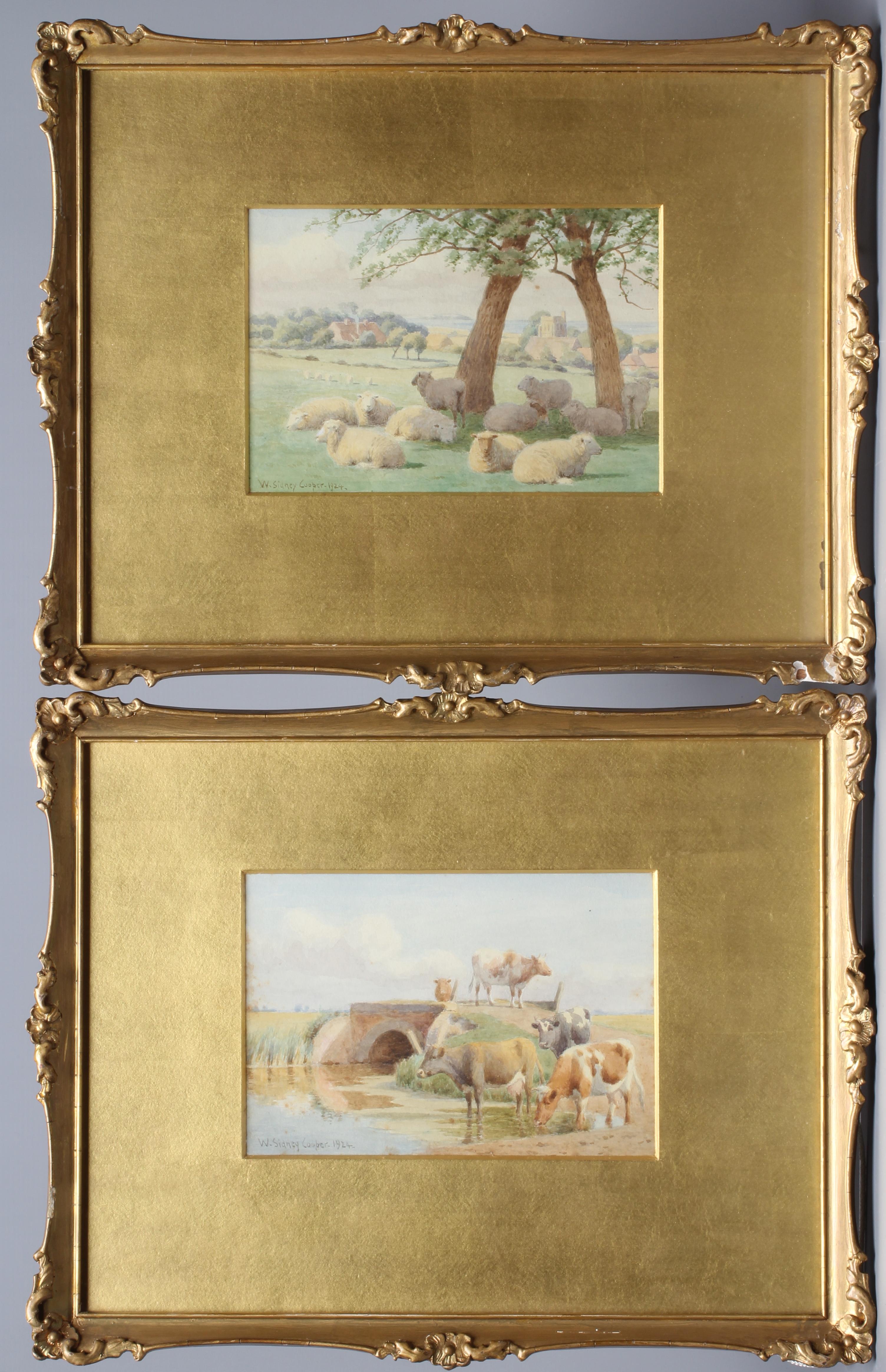 WILLIAM SIDNEY COOPER (1854-1927) Sheep Resting Under Trees and Cattle Beside a Bridge, a pair, Image