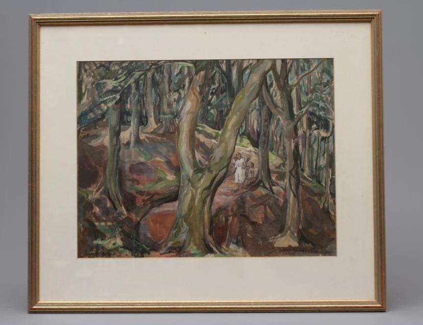 DOROTHY JOHNSTONE (1892-1980) Afternoon Walk, signed lower right, dated 1949, gouache, 14 1/2" x 19 Image