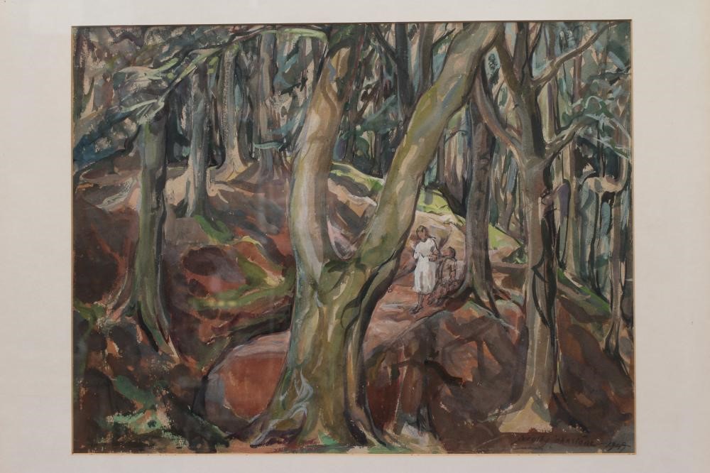 DOROTHY JOHNSTONE (1892-1980) Afternoon Walk, signed lower right, dated 1949, gouache, 14 1/2" x 19 Image