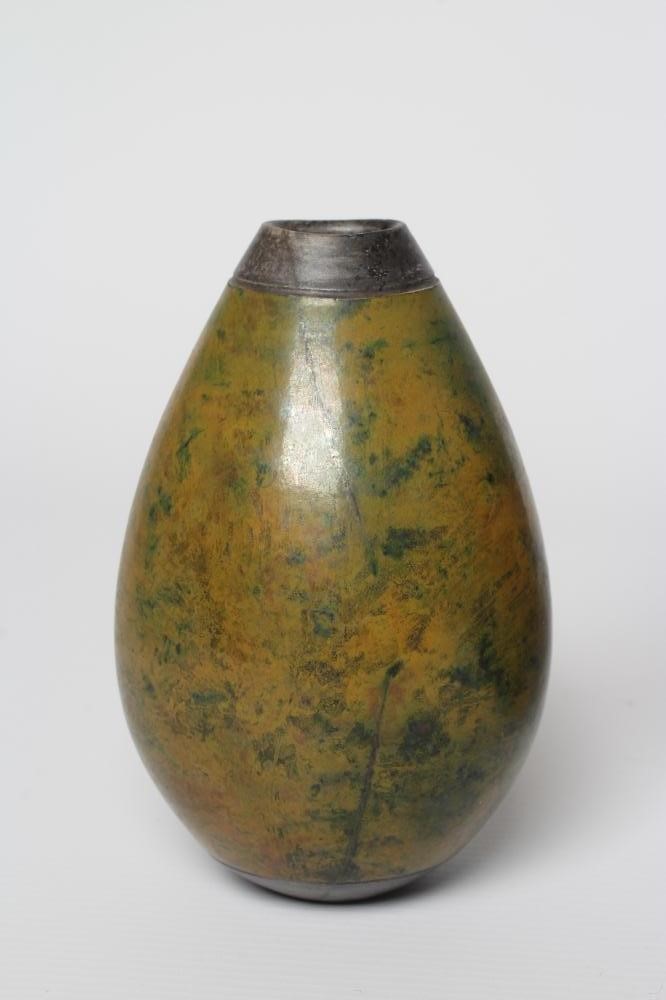ANDREW HILL (b.1964) - three raku stoneware ovoid vases with mottled glazes, incised initials to Image